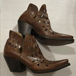 Brown Leather Western Ankle Boots